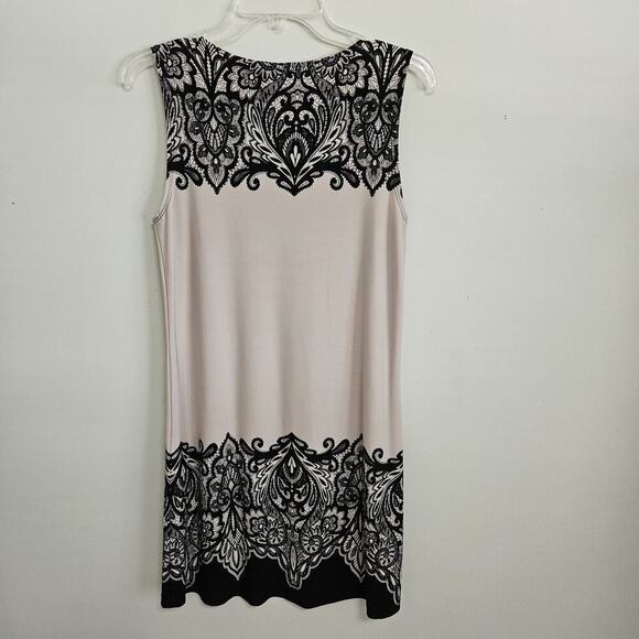 Joseph Ribkoff Beige Black Lace Print Sleeveless A Line Dress Size 8 - Picture 2 of 12